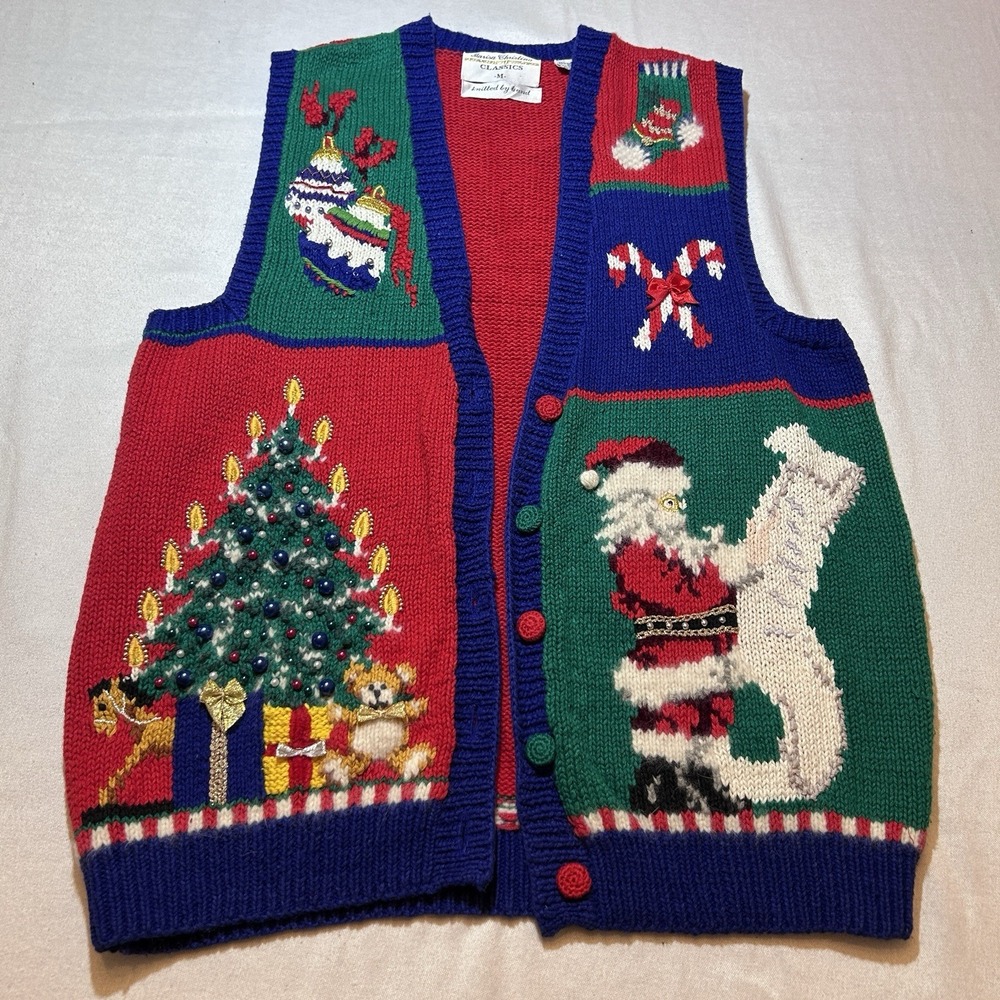 Vintage Marisa Christina Women's Christmas Hand-Knit‎ Sweater Vest Medium